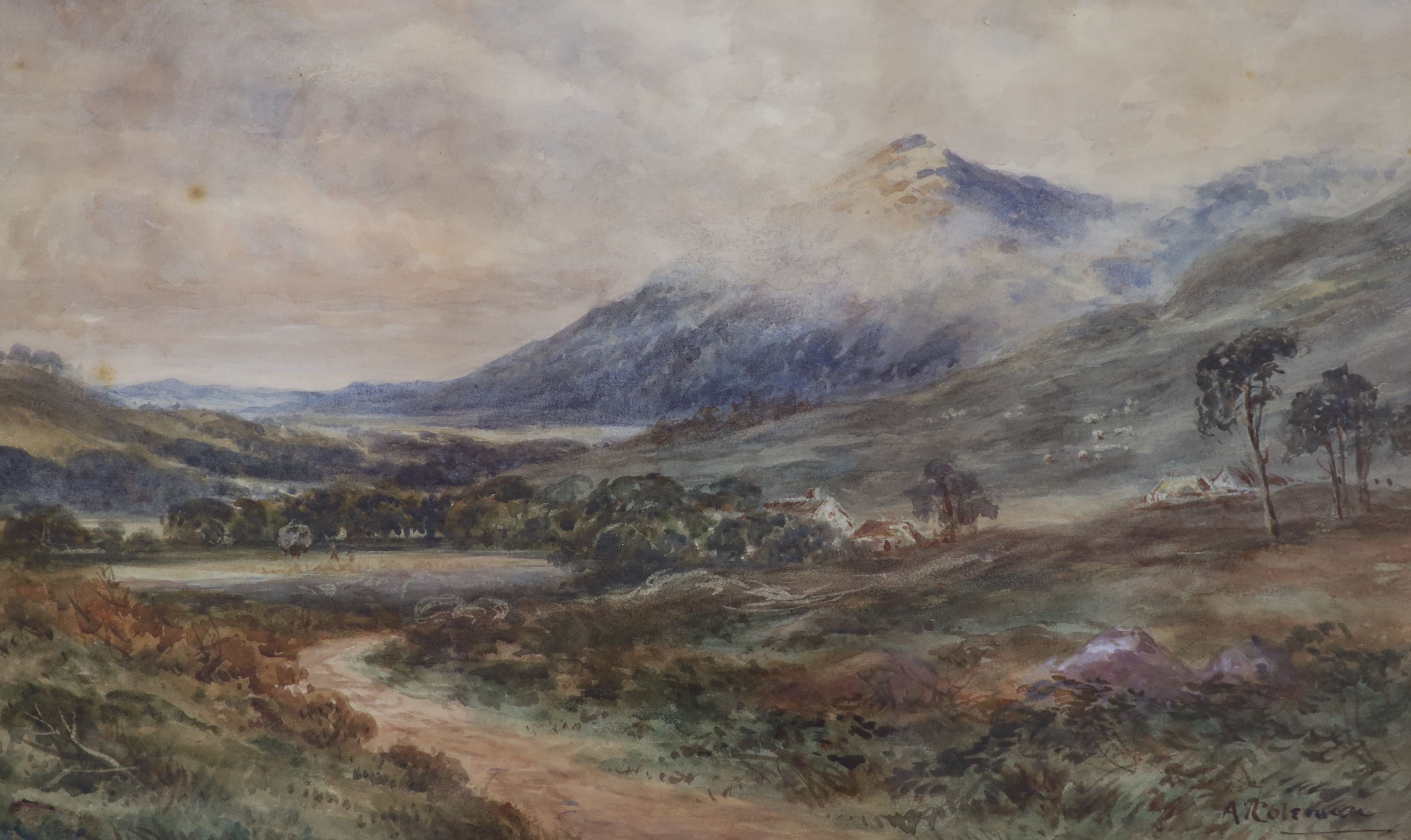 A. Coleman (19th C.), watercolour, Welsh landscape, signed, 25 x 43cm